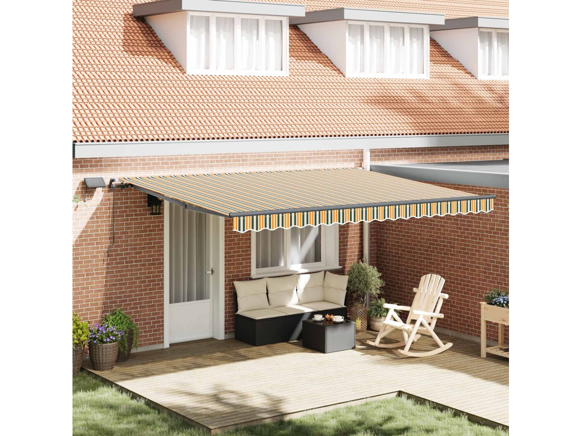 Vidaxl Toldo Retrátil Verde E Amarelo 450 × 300 Cm Tecido E Alumínio