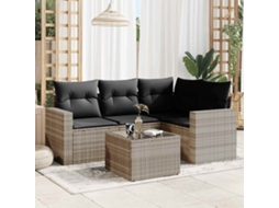 Vidaxl 5 Pcs Conj. Sofás Jardim C/ Almofadões Vime Pe Cinzento-claro
