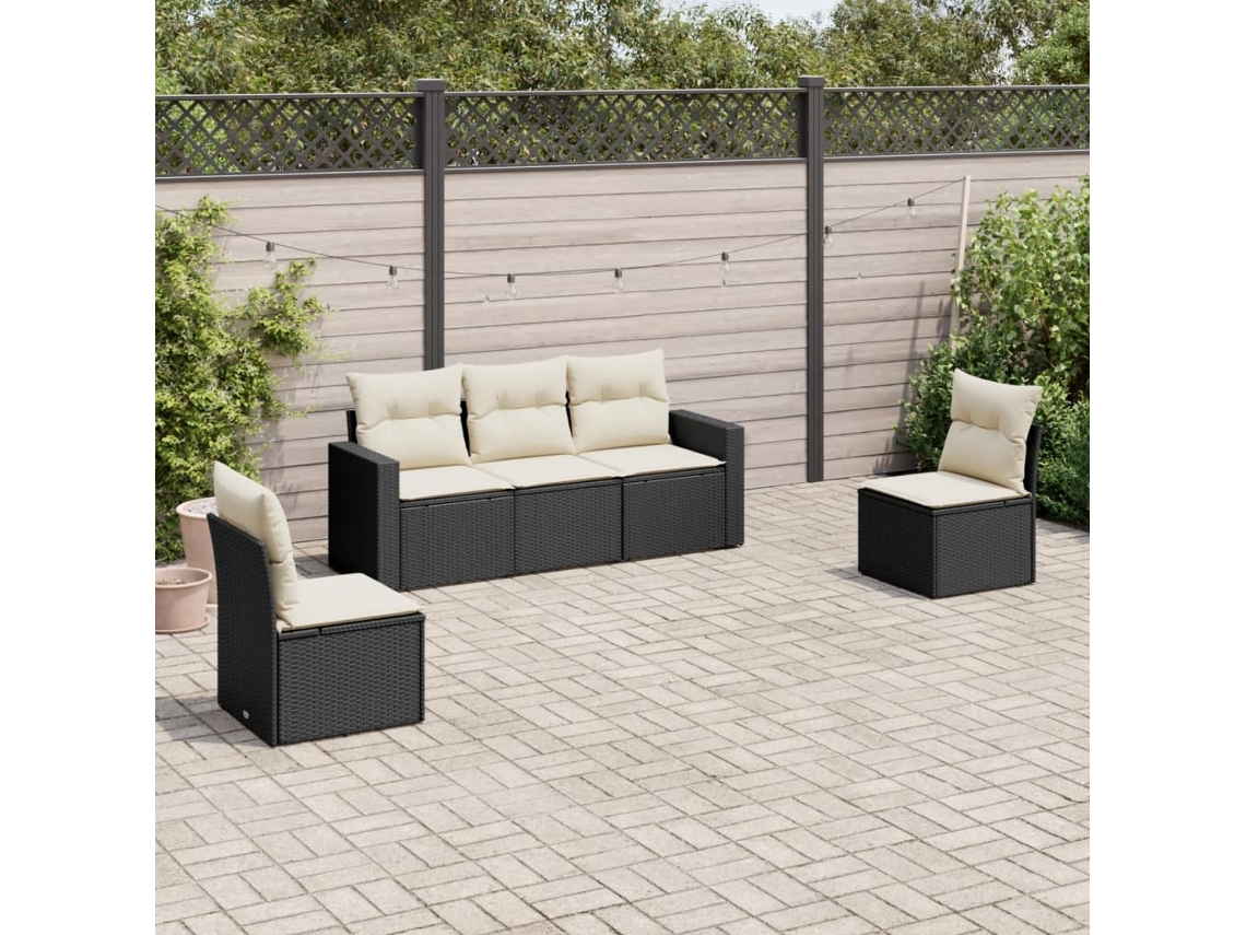 Vidaxl 5 Pcs Conjunto Sofás De Jardim Com Almofadões Vime Pe Preto