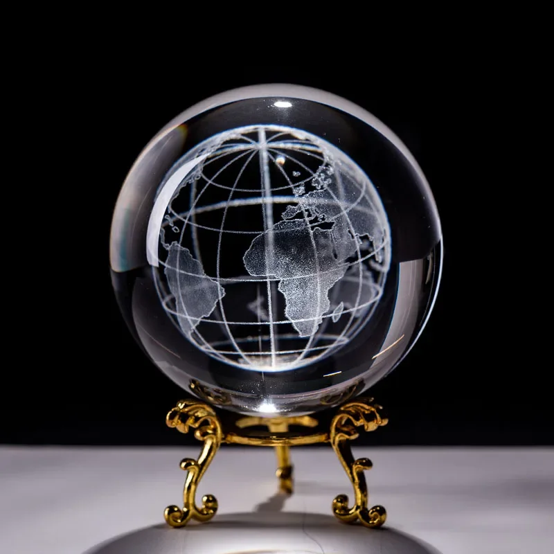 Globo de Cristal de 6cm com Gravação a Laser 3d, Modelo de Planeta em Vidro MDUG (base Dourada 60mm)