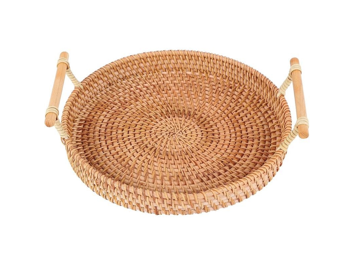 Cesta De Pão De Rattan Redonda Com Asa Para Servir Jantar Festa Café Desjejum