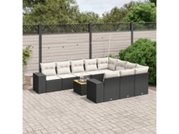 Vidaxl 11 Pcs Conjunto Sofás De Jardim C/ Almofadões Vime Pe Preto