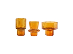 Laxiscreed Conjunto De 3 Portas-velas De Vidro Com Padrão Listrado Em Rosa Para Velas Duplas
