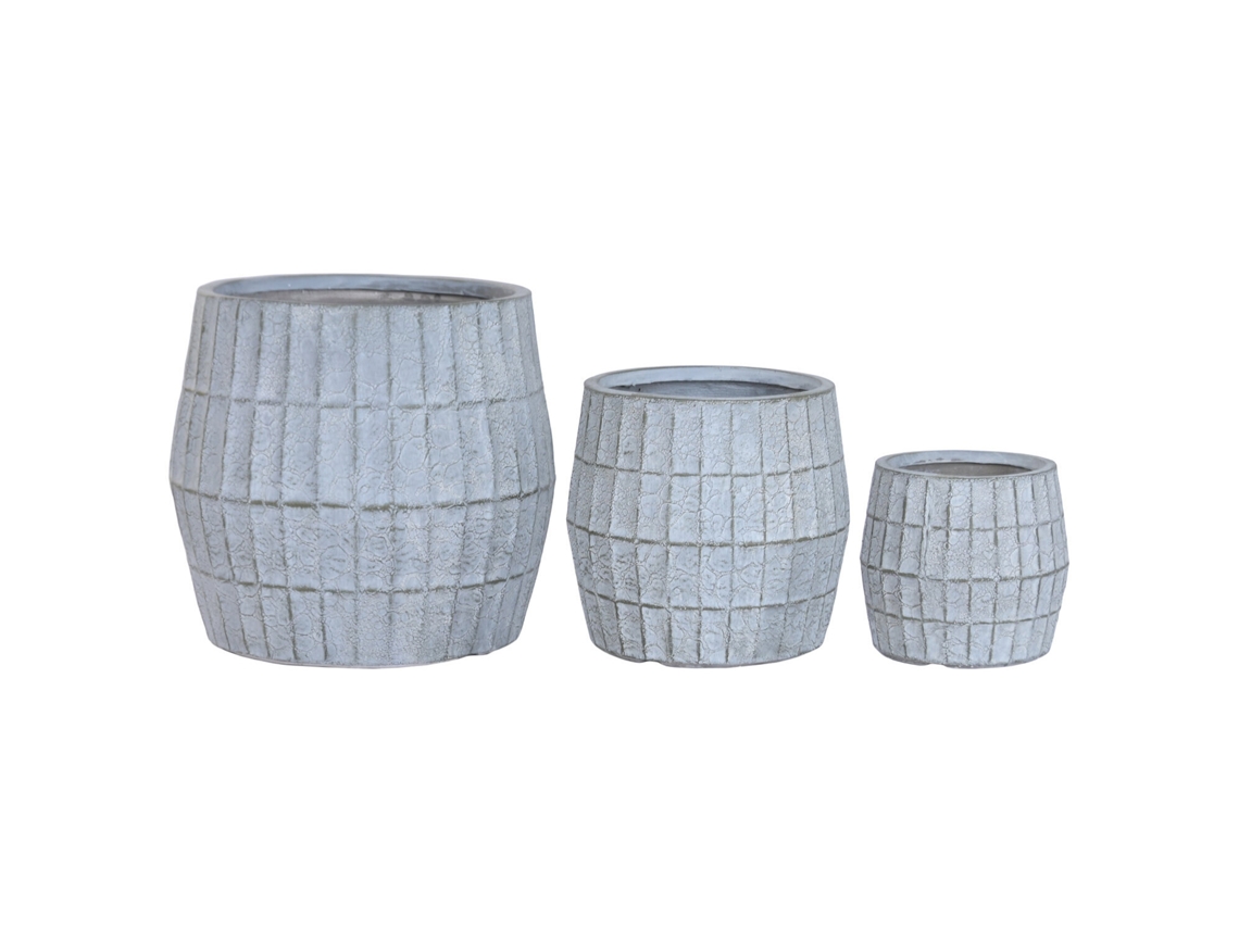 Conjunto de 3 Vasos de Fibra de Vidro Magnesiana Cinza, 50x50x50cm ALEXANDRA HOUSE LIVING