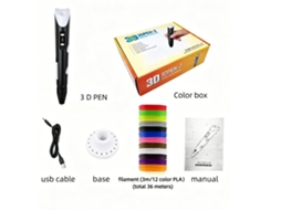 Caneta De Impressão 3d Infantil Com Tela Lcd,temperatura/velocidade Ajustáveis, 3m X 12 Cores Filamentos, Preto Digitallab