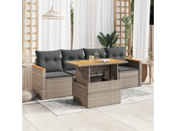 Vidaxl 5 Pcs Conjunto Sofás De Jardim C/ Almofadões Acácia E Vime Pe