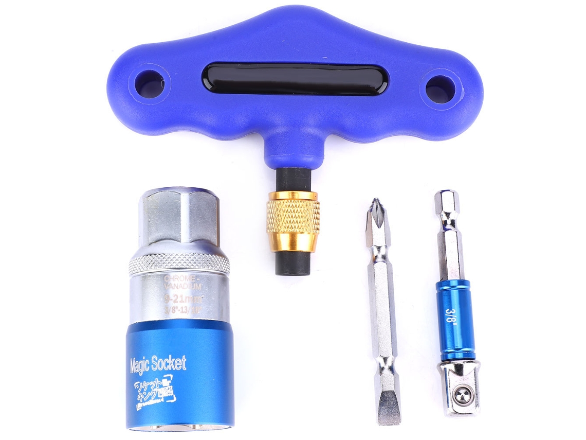 4 Peças/conjunto Chave De Tubo Universal 9-21mm Adaptador De Furadeira Elétrica Com Cabo T Ponta Dupla Azul