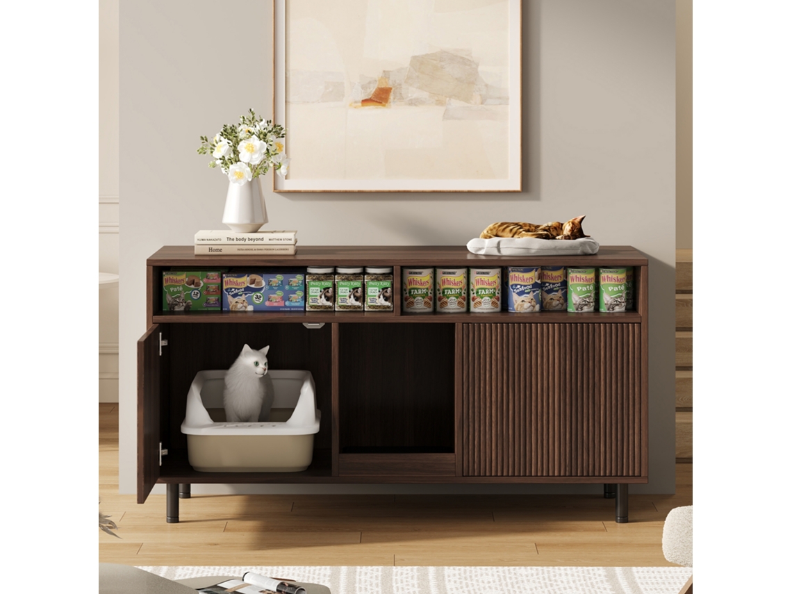 Armário Para Caixa De Areia Com Prateleira E Tapete Coletor, Móvel Multiuso Para Pets/tv, 120x50x66 Cm, Nogueira