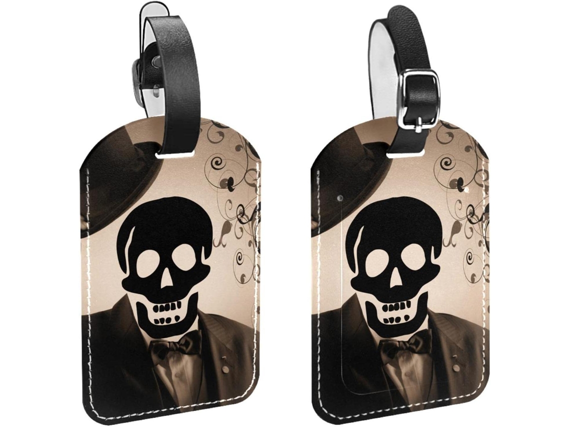 Conjunto De 2 Etiquetas Bagagem Em Couro Pu Com Inscrição Mr Skull Proteção Privacidade