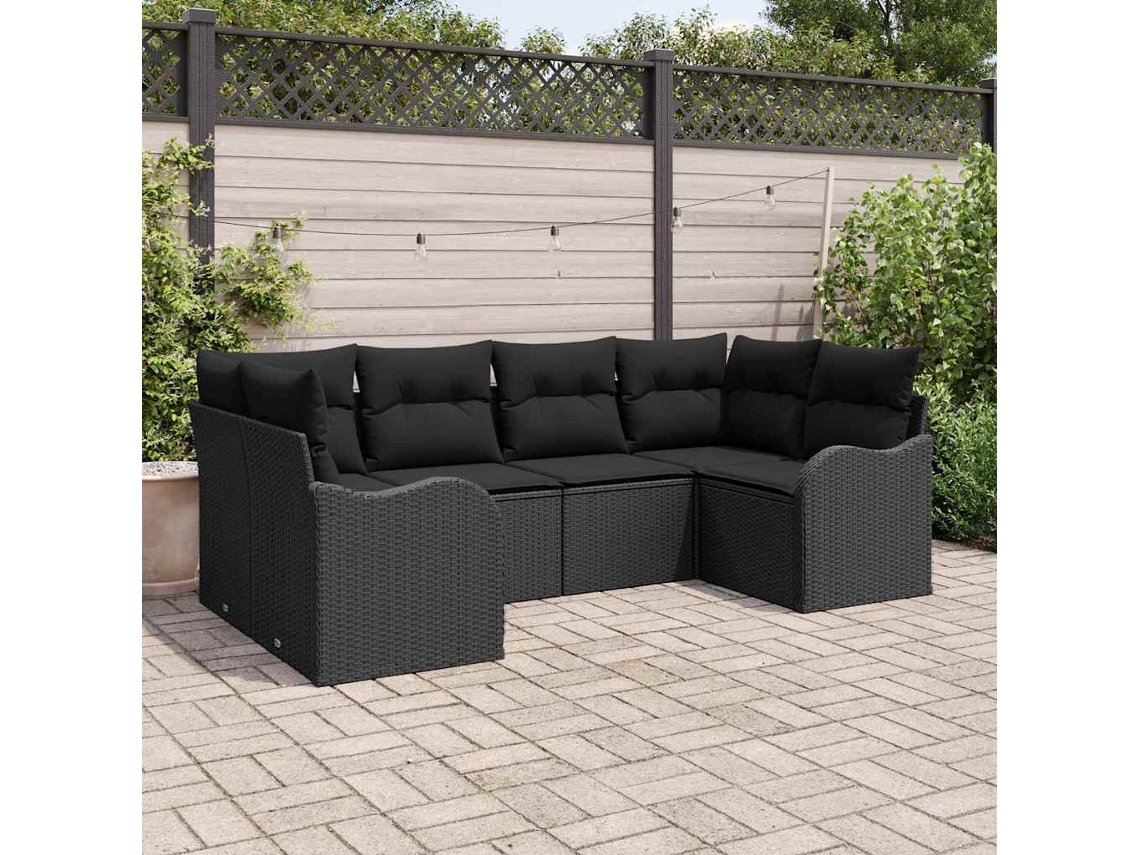 Vidaxl Conjunto De Sofá De Jardim 6 Unid. Preto Vime Pe