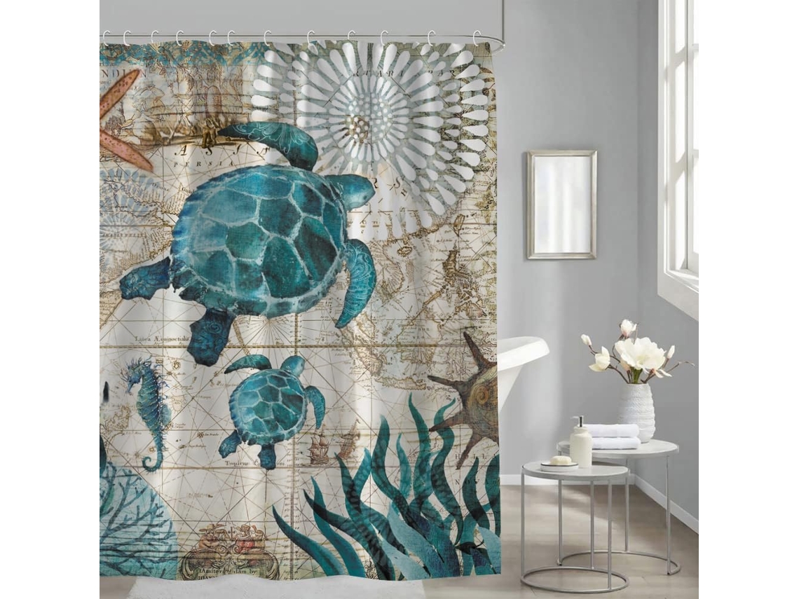 Cortina De Chuveiro Musolei Tartaruga Marinha 180 X 200 Cm Poliéster Resistente A Mofo Estampa De Animais Do Mundo Vayotoy