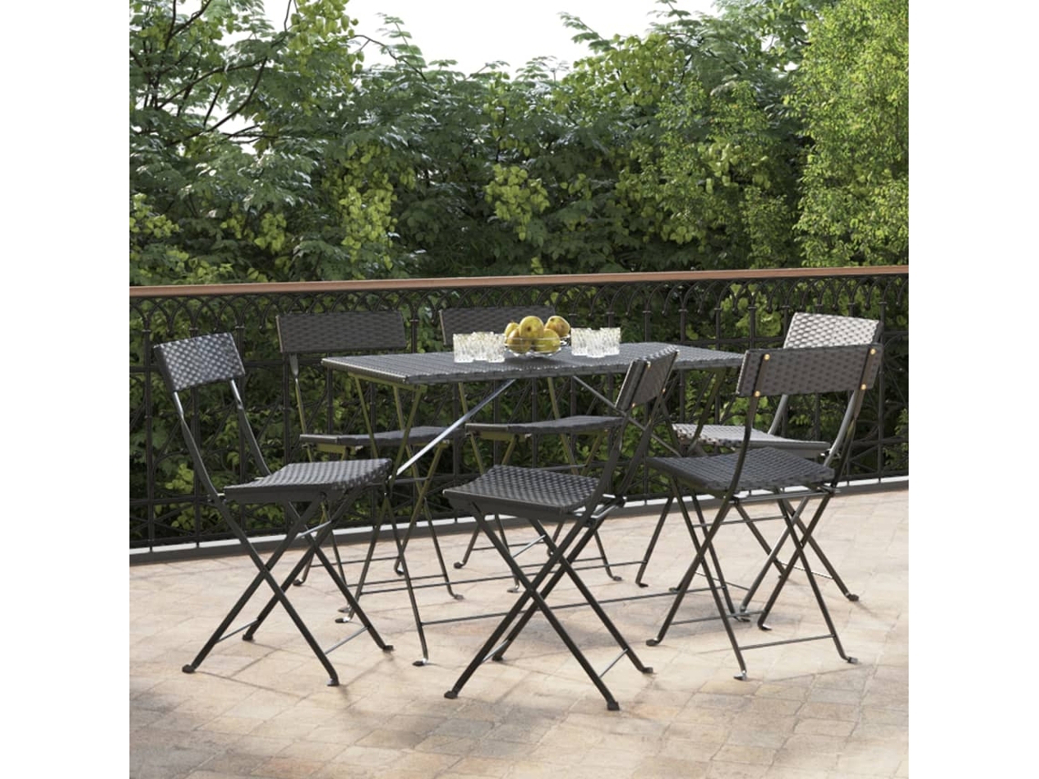 Cadeiras De Bistrô Dobráveis 6 Pcs Vime Pe E Aço Preto Dkd Home Decor
