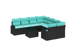 Maison Exclusive - Conjunto De Sofás 9 Unid. 8-número De Lugares Preto E Turquesa