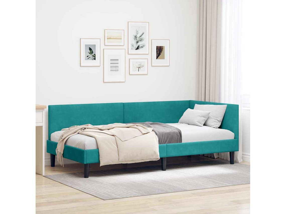 Vidaxl Estrutura De Cama De Canto Turquesa 100 Cm X 200 Cm Veludo