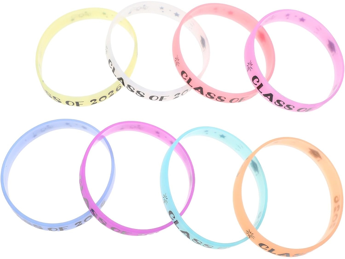 Turma 2026 Pulseiras Luminosas de Silicone para Festa Formatura, Conjunto de 8 Peças em Cores Sortidas, Pulseira