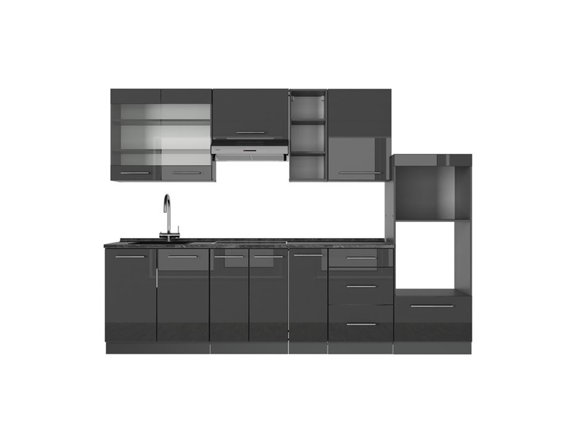 Cozinha Fame Line, 280cm Sem Pt, Anthracite Alta Brilho, Anthracite, Vicco