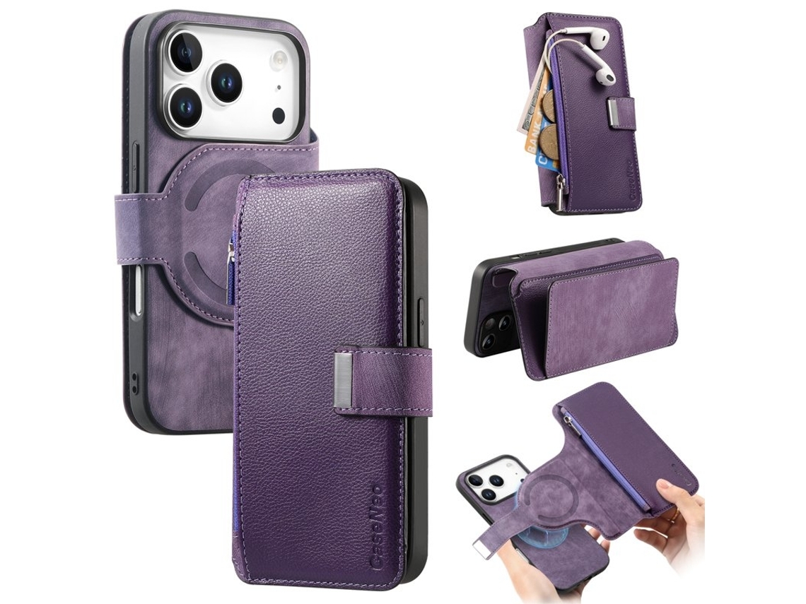 Capa Carteira Caseneo Mw-02 Para Iphone 17 Pro Max Em Couro Sintético - Roxa