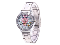 Relógio Analógico de Quartzo com Pulseira de Aço Owl Rhinestone Dial para Mulheres e Homens (prata)