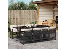 Vidaxl 9 Pcs Conjunto De Jantar P/ Jardim C/ Almofadões Vime Pe Preto