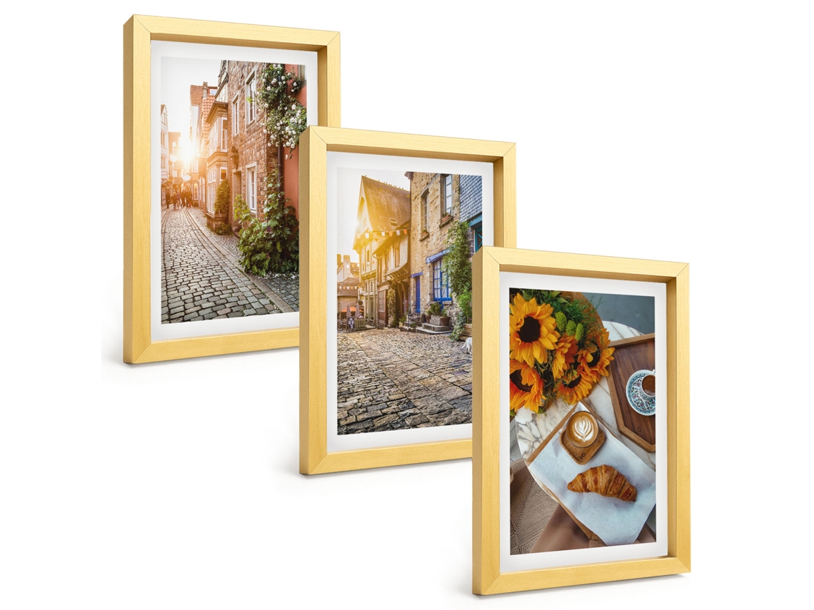 Pinturas Murais Modernasruas De Café, Girassóis Moldura Dourada Fotos Para O Corredor Espelharte (3 Peças 20x30 Cm)