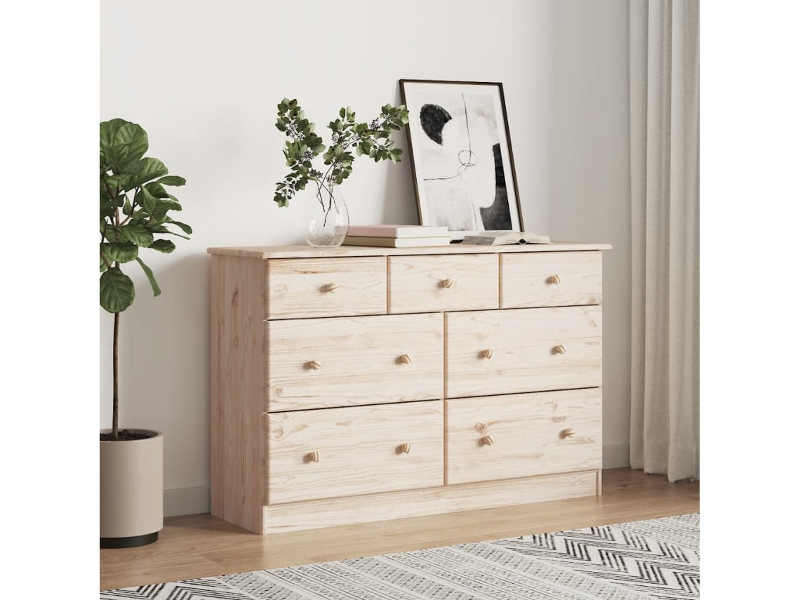 Vidaxl Cómoda Alta 112x35x73 Cm Madeira De Pinho Maciça