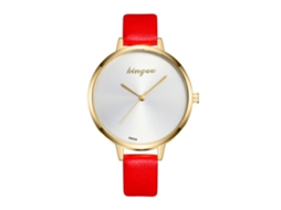 Relógio de Pulso Feminino Analógico de Quartzo com Pulseira Pu Clássico Simples (vermelho)