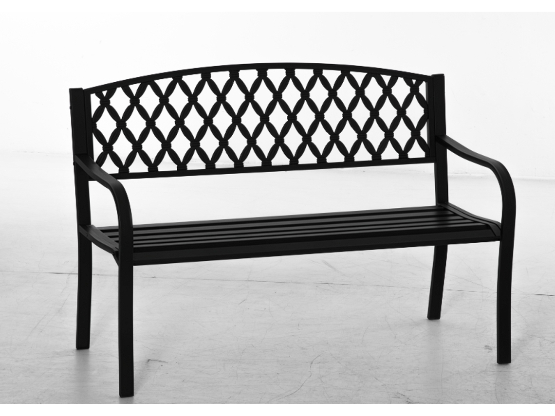 Banco externo BTFORUS 2 lugares com braços em aço e ferro fundido, 128x58,5x89cm preto