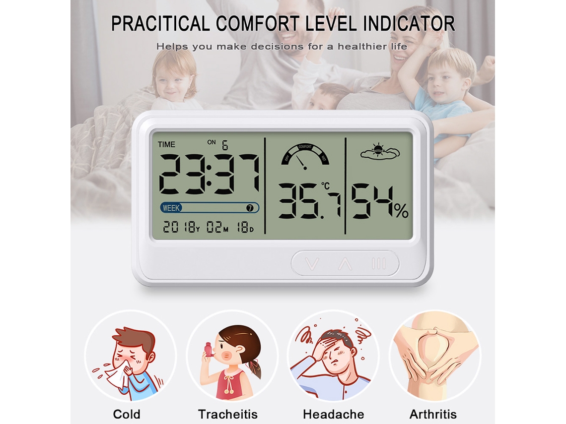 Relógio Termômetro Digital Higrômetro Monitor Temperatura Umidade Casa Inteligente Lcd | S/MARCA