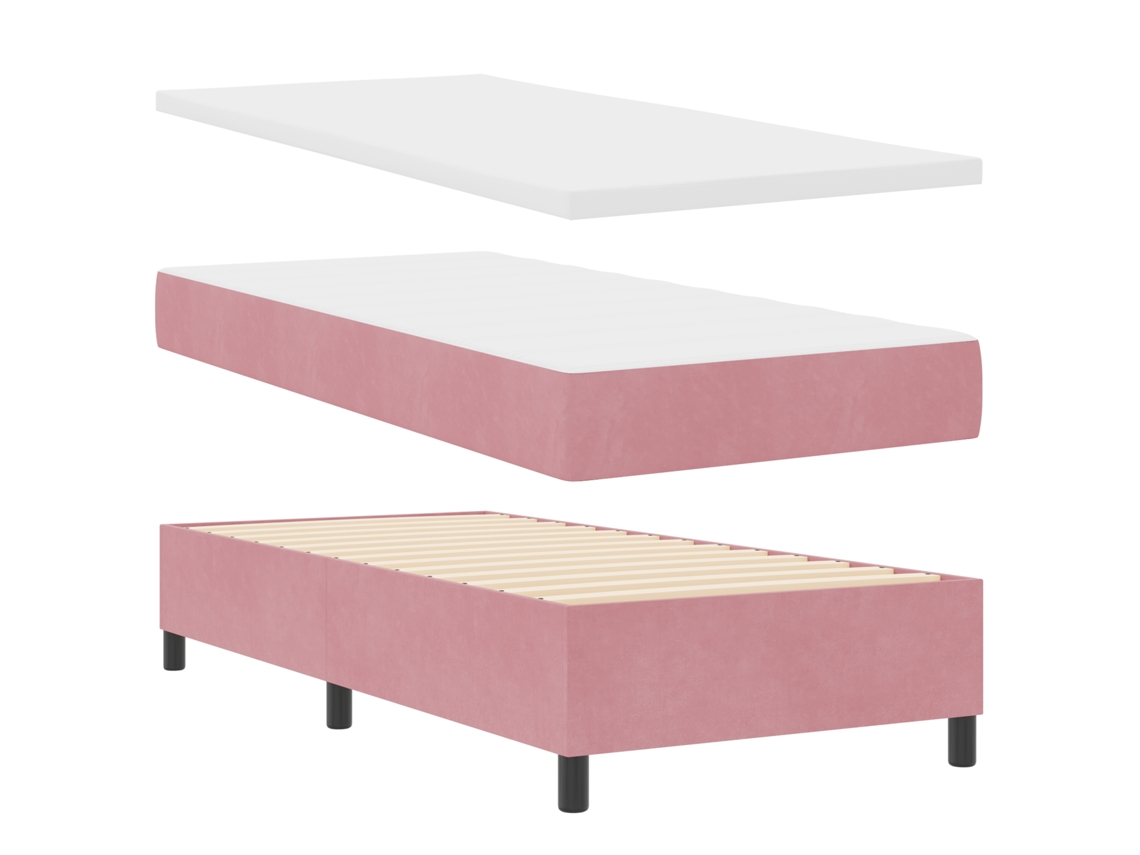 Conjunto 1 Cama Box Vidaxl Rosa Veludo (200 X 90 Cm)