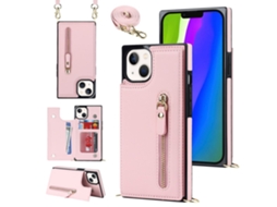 Capa Bloqueio Rfid Pega Para Iphone 15 Pele Sintética Rosa