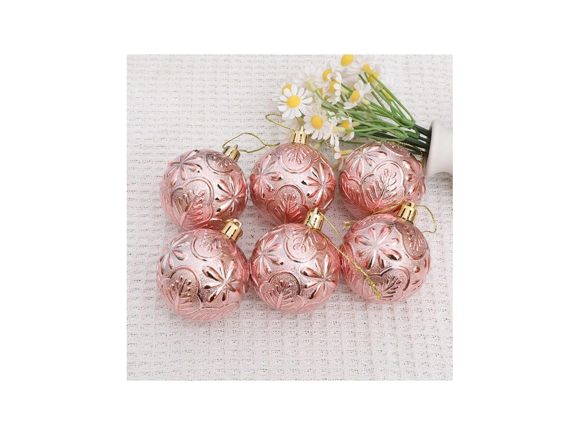 Bola De Natal Colorida, Flor De Quatro Folhas Rosa Dourado De 6cm Igvtrade