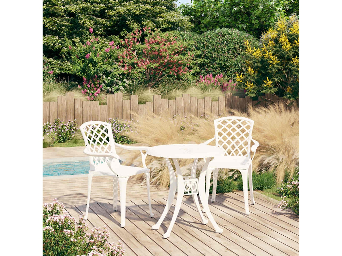 Vidaxl 3 Pcs Conjunto De Bistrô Alumínio Fundido Branco
