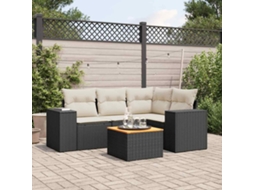 Vidaxl 5 Pcs Conjunto Sofás De Jardim Com Almofadões Vime Pe Preto