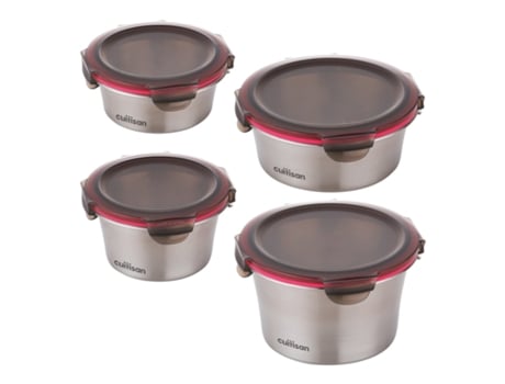 Lote de 4 recipientes redondos de 0,3L, 0,4L, 0,6L e 0,9L em aço inoxidável para micro-ondas CUITISAN
