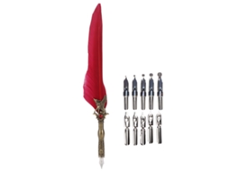 Caneta Artesanal Pluma Retro Gravada Caneta de Imersão de Aço Inoxidável para Assinatura Presente Decoração de Mesa Carmesim