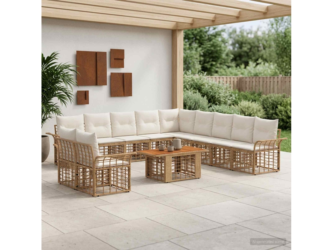 Vidaxl Conjunto De Sofá De Jardim 12 Unid. Natural E Branco Creme