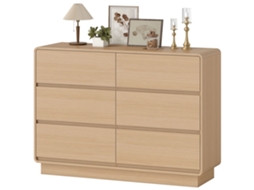 Cômoda 6 Gavetas arredondadas, sala, cozinha, hall, escritório, 120x38x86cm, natural | S/MARCA