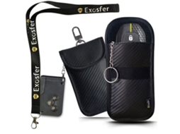 Antivol De Carro - Exosfer - Pacote Anti Rfid 1s+1m + Cordão - Carbono Fosco - Bloqueio Rfid/nfc - Gaiola De Faraday