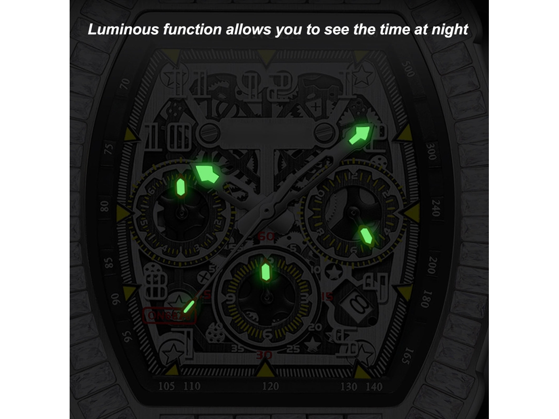 Relógio Mecânico Automático Masculino 30m À Prova D'água Pulseira de Silicone Verde Prata
