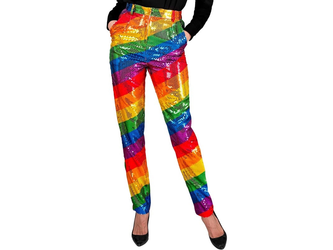 Calças de festa listradas multicoloridas para mulheres