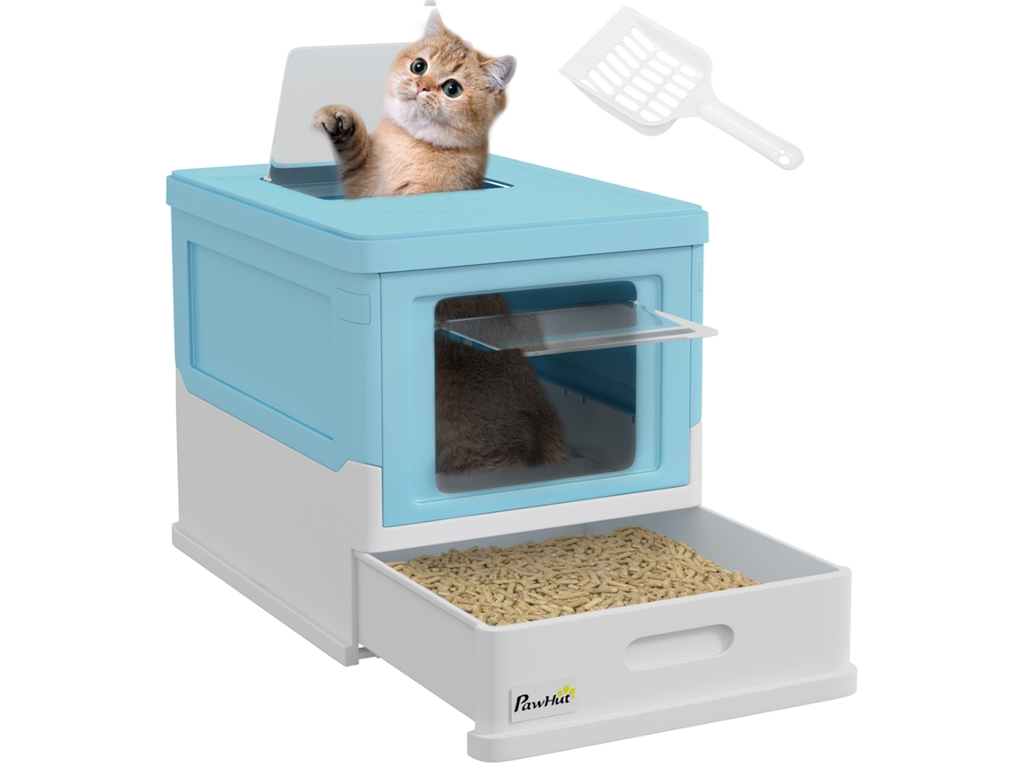 Caixa de Areia para Gatos Dobrável Caixa de Areia para Gatos Fechada com Bandeja Removível e Pá 47,5x35,5x36,7cm Azul Ge