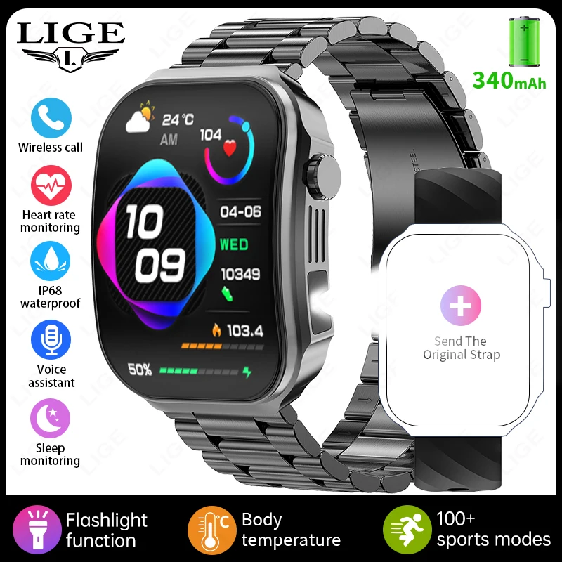 Smartwatch MDUG com chamadas Bluetooth, termômetro digital e lanterna LED