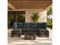 Vidaxl Conjunto De Sofá De Jardim 7 Unid. Cinzento Vime Pe