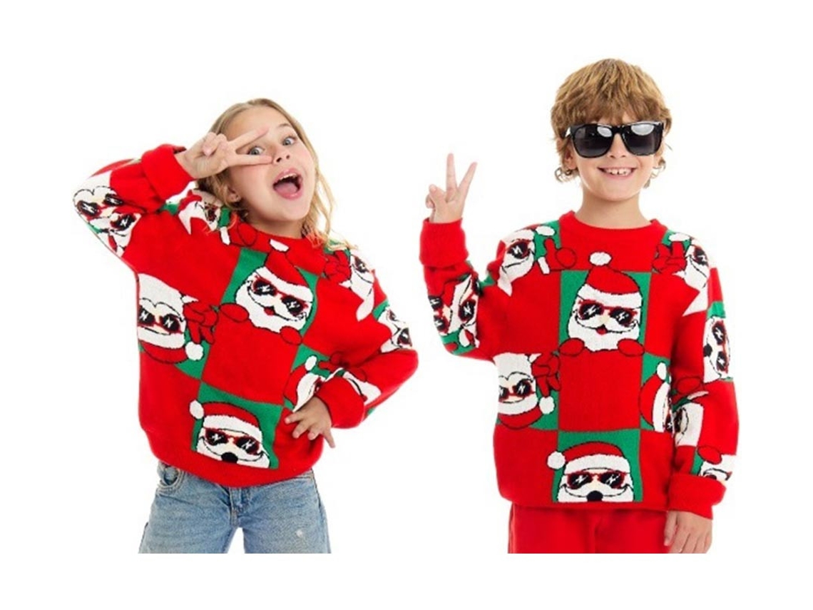 Camisola de Natal Damero Papai Noel Vermelho para Criança