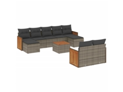Conjunto de 10 Sofás de Jardim com Almofadões Vime Pe Cinzento MAISON EXCLUSIVE