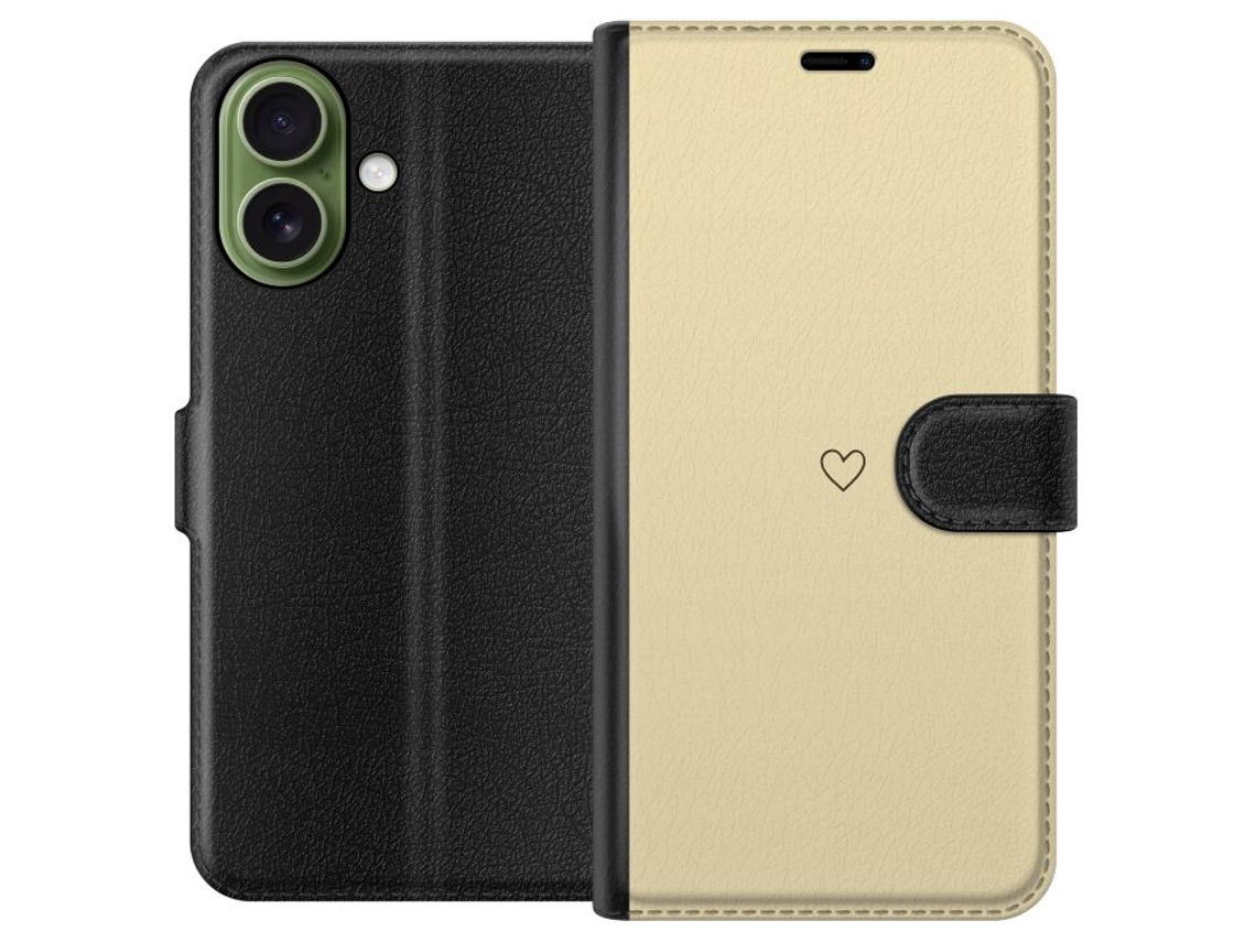 Capa Carteira Compatível Com Apple Iphone 17, Cor Amarela Com Corações.
