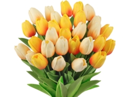 Tulipas Artificiais, 30 Unidades, Flores Artificiais para o Dia Dos Namorados, Casamento e Decoração de Casa AQUAFORGE (amarelo Mesclado)