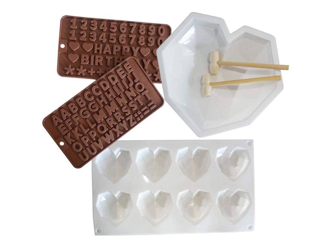 Molde de Chocolate Nova Line em Silicone Coração Diamante com Martelos Miniatura