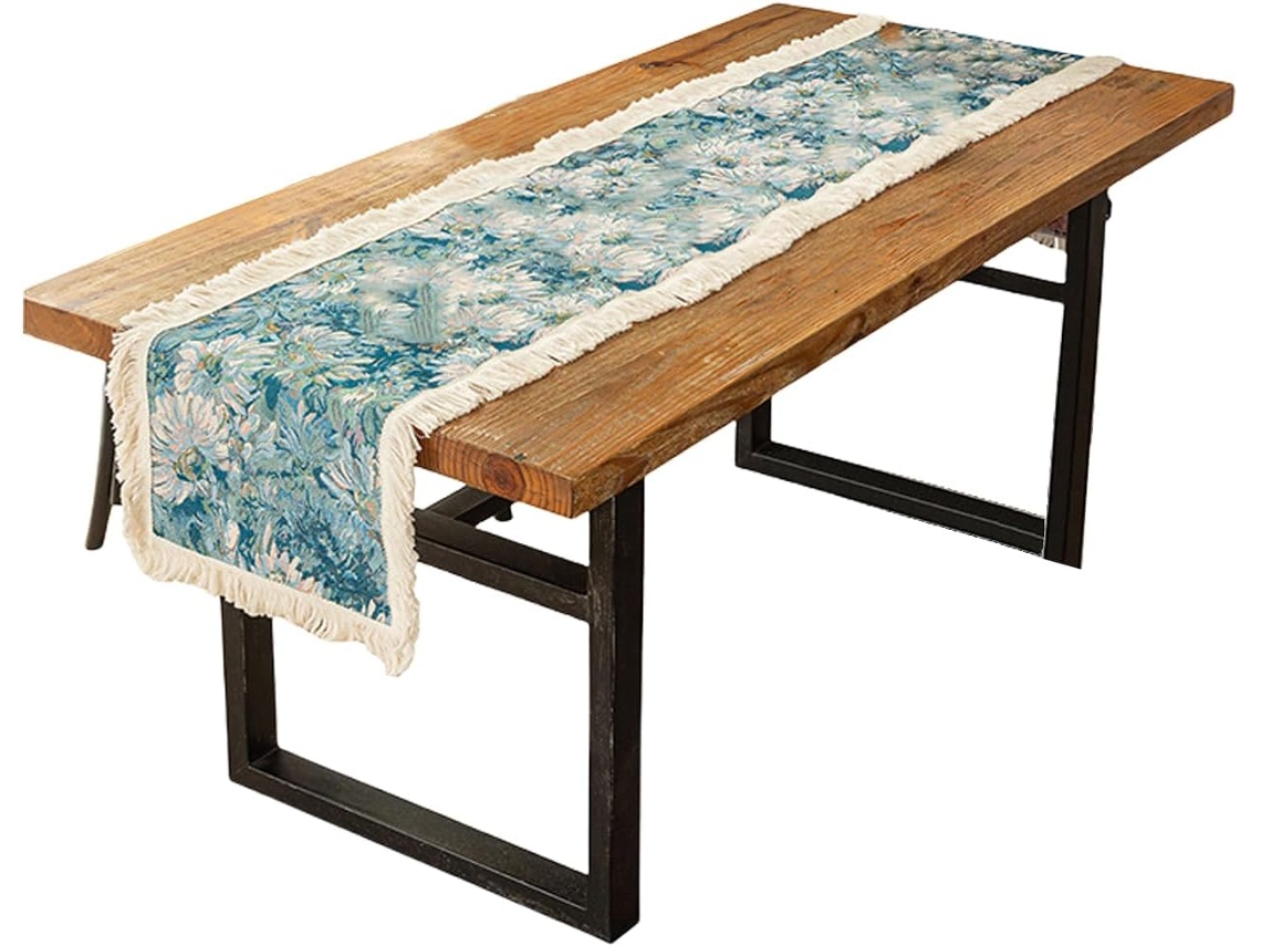 Caminho De Mesa Em Algodão E Linho Jacquard Com Elegantes Borlas