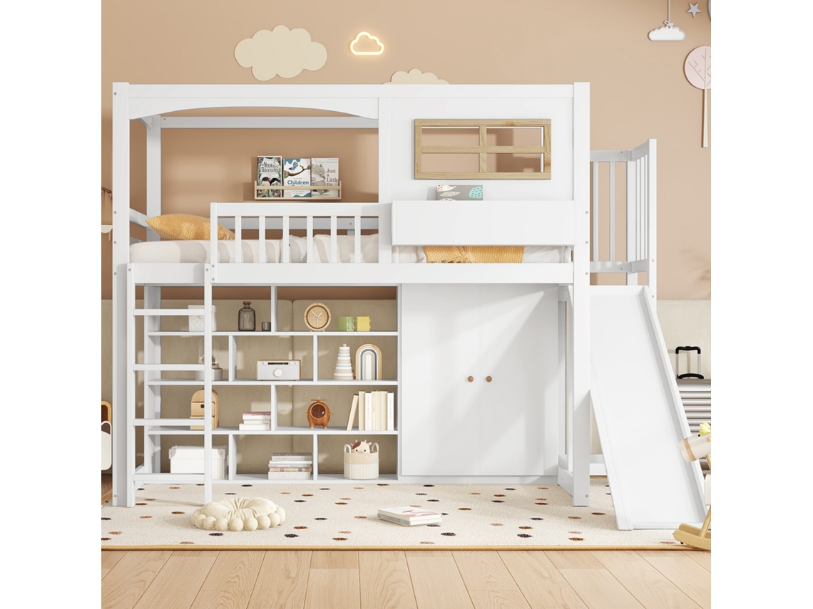 Cama De Berço Infantil 90x200cm Branco Com Proteção Anti-queda Rampa E Armário